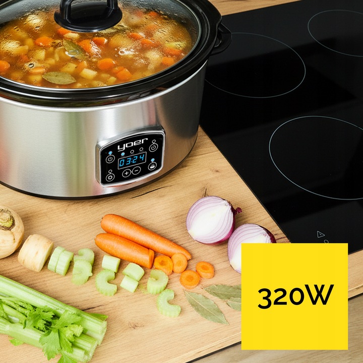 Wolnowar Garnek ceramiczny Slow Cooker Yoer INOX LCD 320W 6,5L