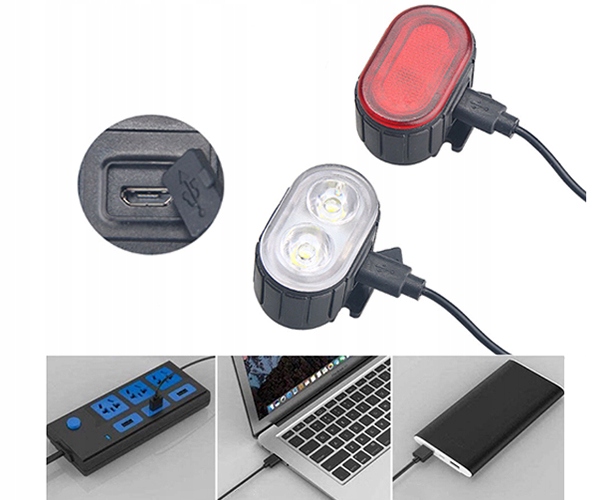 ZESTAW LAMPEK ROWEROWYCH LAMPKI DO ROWERU LAMPKA PRZÓD I TYŁ USB KOMPLET