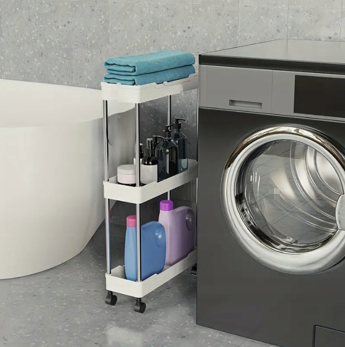 PÓŁKA ŁAZIENKOWA KUCHENNA SZAFKA NA KÓŁKACH ORGANIZER REGAŁ BIAŁY 3 POZIOMY