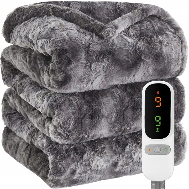 DUŻY GRUBY koc elektryczny POLAROWY mata grzewcza PILOT LCD 160 WAT +Timer