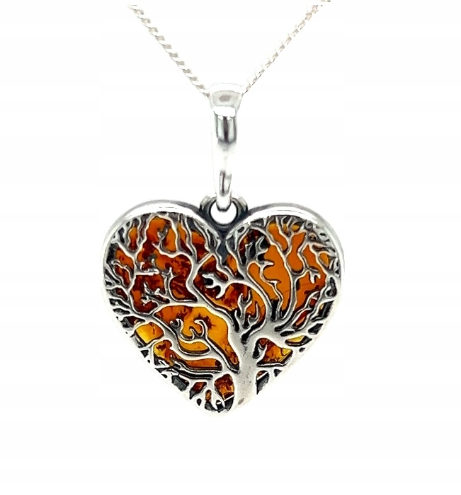 Wisiorek srebrny z bursztynem ORYGINALNA ZAWIESZKA ze srebra serce FILM