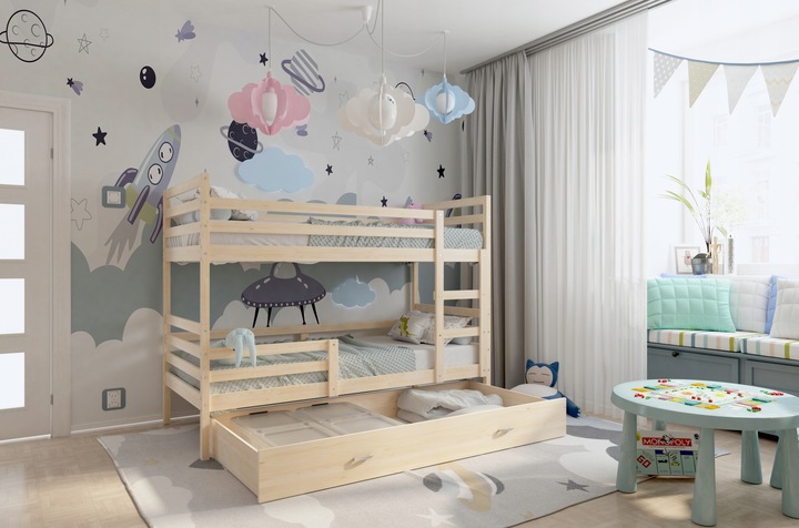 Łóżko piętrowe 190x80 szuflada + materace JACEK