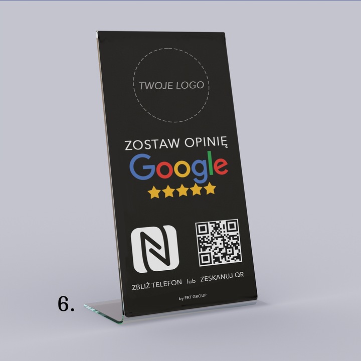 Stojak, STAND NFC, Kod QR do opinii Google Tabliczka Prezenter z logo firmy