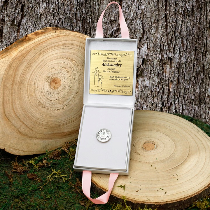PUDEŁKO PREZENTOWE NA CHRZEST Z KOKARDĄ + GRAWER Z WŁASNYM TEKSTEM PREZENT