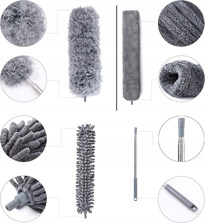 Szczotka do Kurzu Pajęczyn Zmiotka Teleskopowa Miotełka 280 cm Końcówki 4w1