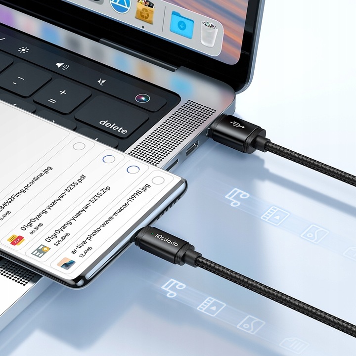 MCDODO KABEL USB-C SZYBKIE ŁADOWANIE DO SAMSUNG XIAOMI TYP C 6A 120W 2M LED