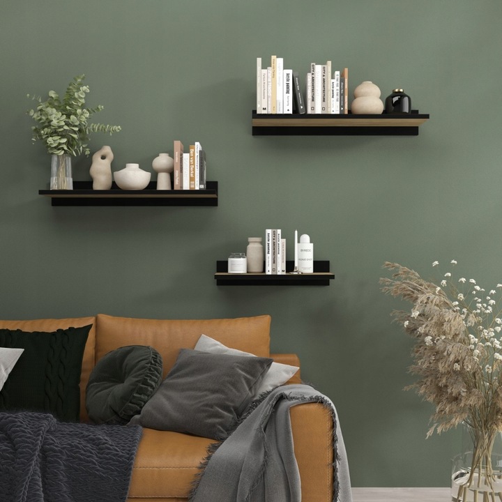 ZESTAW 2X PÓŁKA 60 CM PÓŁKI WISZĄCE DĄB Z CZARNĄ LISTWĄ DO SALONU