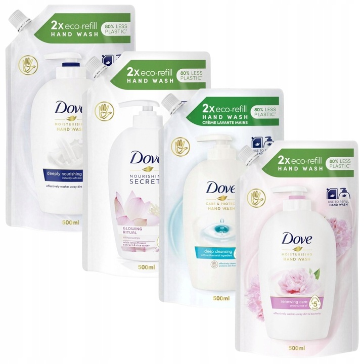 DOVE HAND WASH MYDŁO DO RĄK W PŁYNIE ZAPAS REFILL ZESTAW MIX 4x 500ML