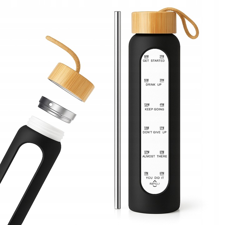 Szklana butelka na wodę motywacyjna z miarką wielorazowa słomka do picia 1L