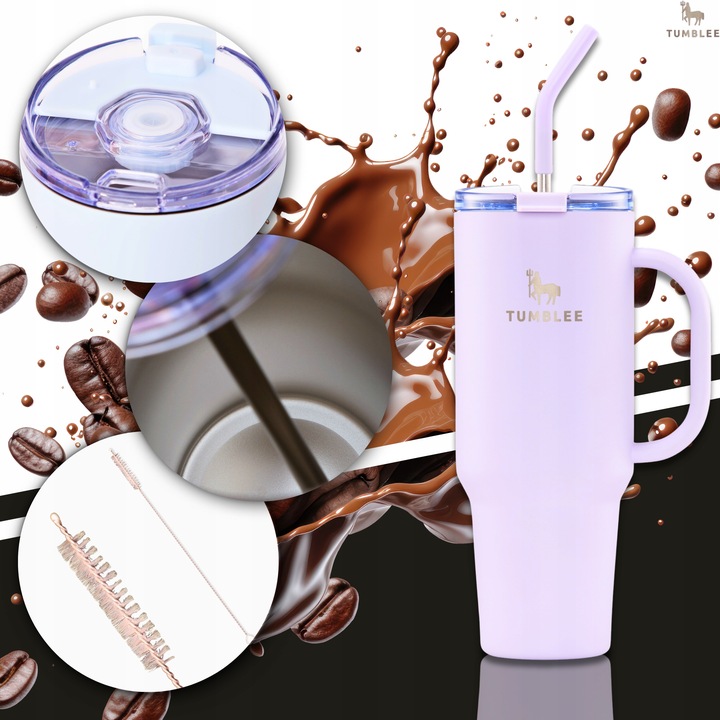 Duży Kubek Termiczny do Auta Ze Słomką Ustnikiem Nieprzeciekający 1200ml