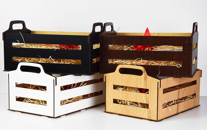 Czarny Koszyk Kosz Prezentowy Skrzynka Drewniana na Prezent Ślub Urodziny