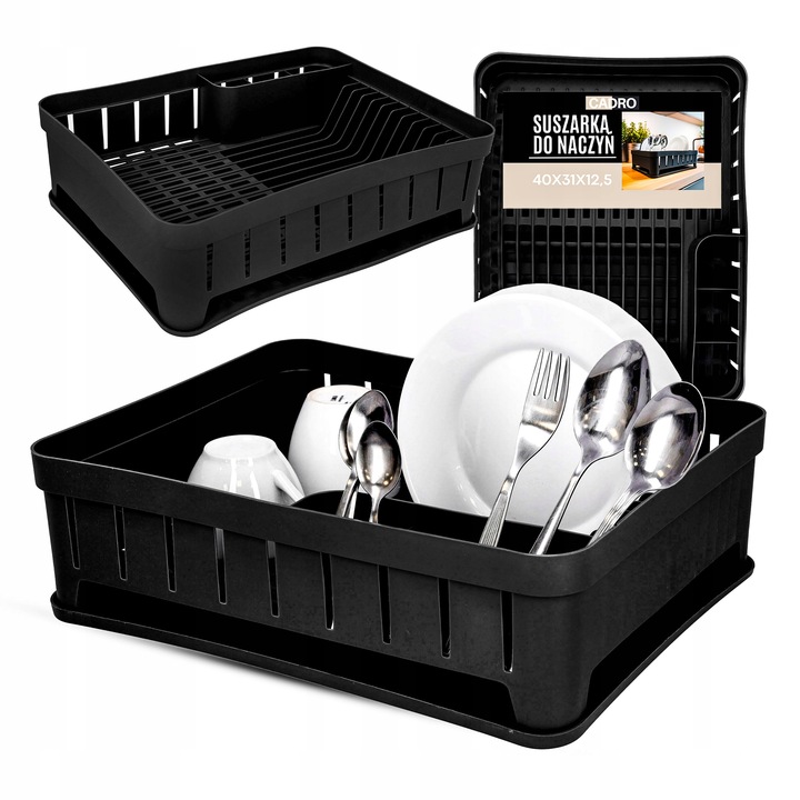 SUSZARKA DO NACZYŃ stojąca ociekacz naczynia talerze sztućce czarna