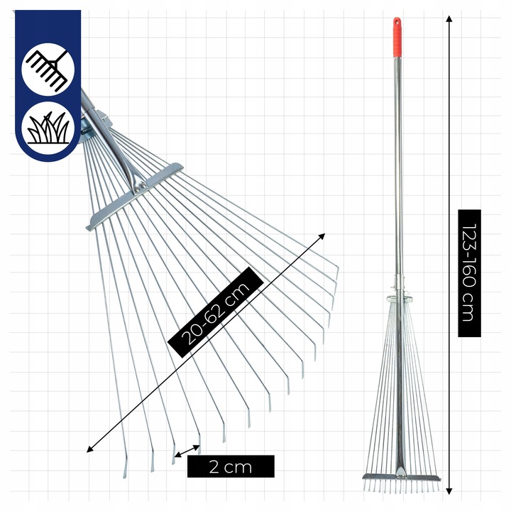 Grabie do liści wachlarzowe druciane regulowane metalowy rączka