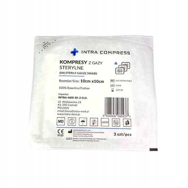 Jałowy kompres z gazy 10x10cm 17N 8W 3szt IntraMED