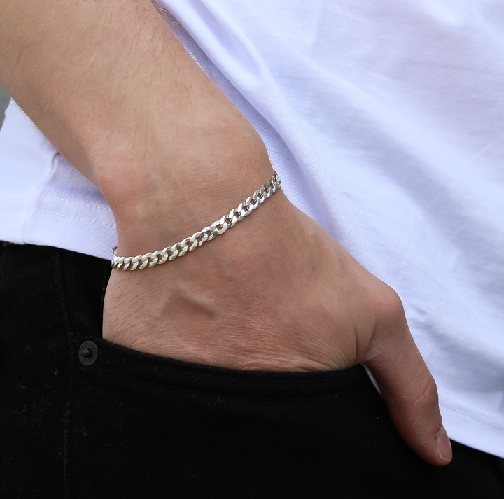 SREBRNA PEŁNA BRANSOLETKA MĘSKA PANCERKA SOLIDNA PR. 925 + GRAWER GRATIS