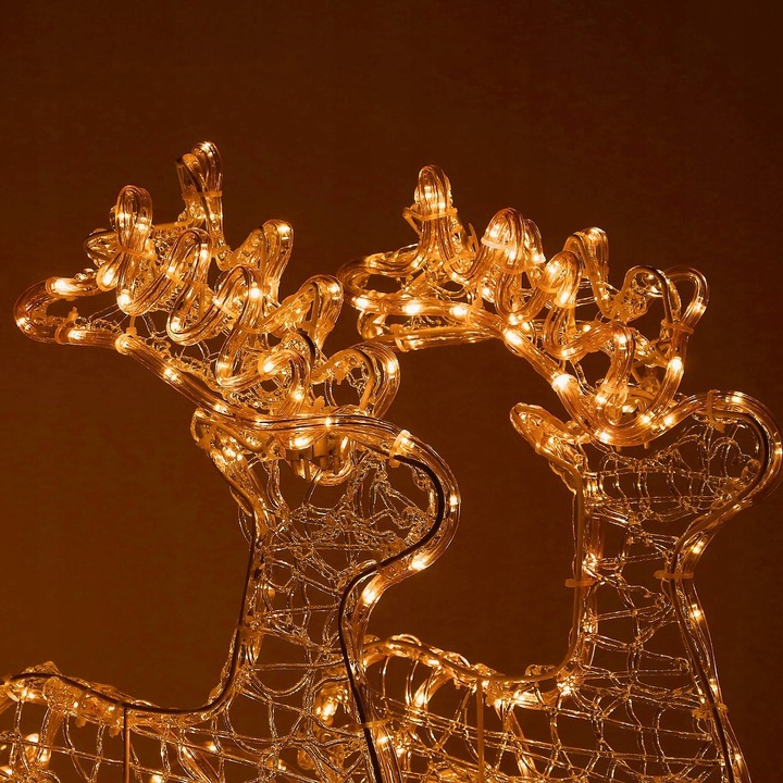 RENIFERY Z SANIAMI ŚWIECĄCE DUŻE 150cm OZDOBA Z GŁOWĄ SANIAMI DEKORACJA XXL