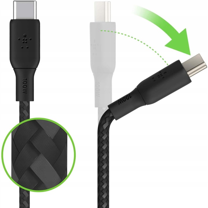 Belkin - Kabel Boost - USB-C do USB-C PD, 5A 100W, z oplotem nylonowym, 3 m
