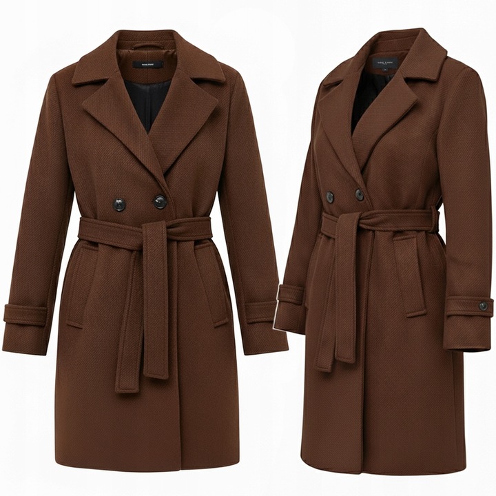 DAMSKI PRĄŻKOWANY PŁASZCZ Z PASKIEM PRZEJŚCIOWY JESIENNY ZIMOWY XXL