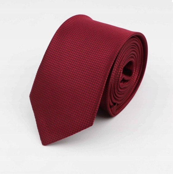 Elegancki KRAWAT męski wąski gładki BORDOWY