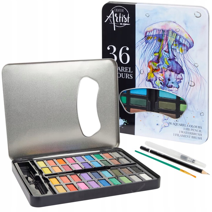 FARBY AKWARELOWE WODNE ZESTAW FARB AKWARELOWYCH W KOSTKACH AKWARELE 36 KOL