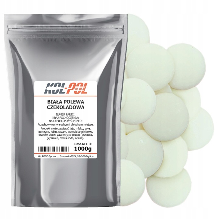 POLEWA CZEKOLADOWA BIAŁA 1kg Do rozpuszczania Krążki do deserów Kol-Pol