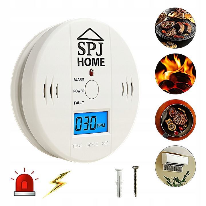 CZUJNIK CZADU DYMU TLENKU WĘGLA LCD DETEKTOR CO LCD WYKRYWACZ