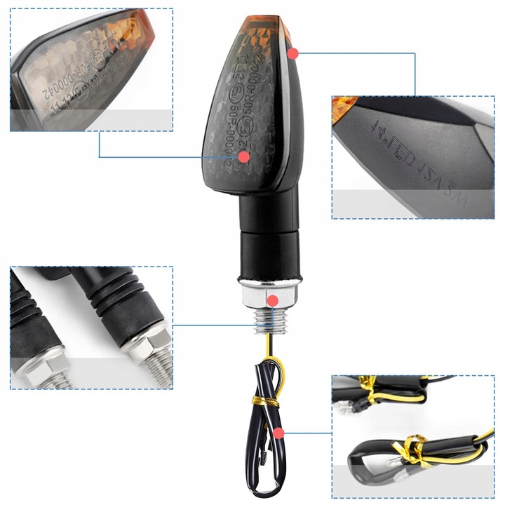 4x KIERUNKOWSKAZY MOTOCYKLOWE QUADA HOMOLOGACJA 12 V CZARNE DYMIONE 14 LED
