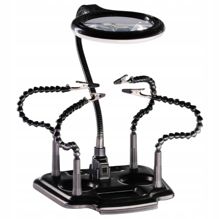 Uchwyt trzecia ręka z lupą podświetleniem LED montażowy ZD11M-2