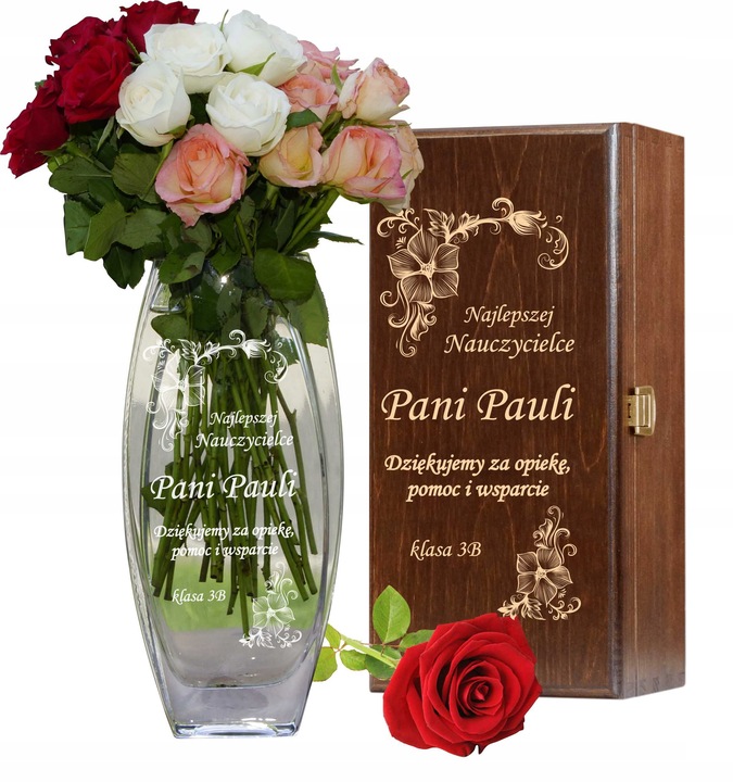 Wazon na kwiaty w pudełku z grawerem Prezent Dzień nauczyciela,