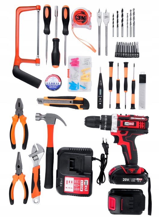 WIERTARKO WKRĘTARKA UDAROWA Z UDAREM ZESTAW NARZĘDZI +2xAKU +BITY