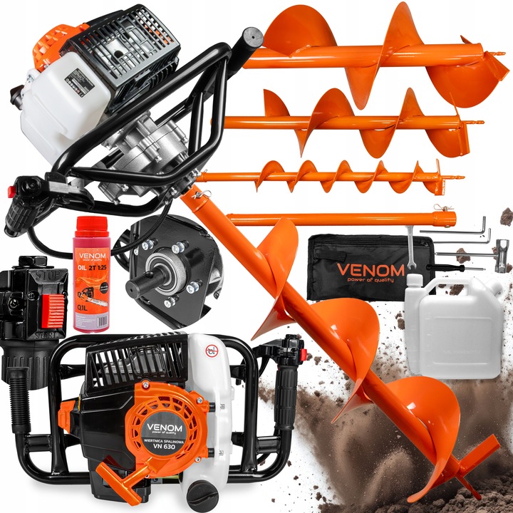 POTĘŻNA WIERTNICA SPALINOWA GLEBOWA VENOM 3 WIERTŁA 30/20/10CM +