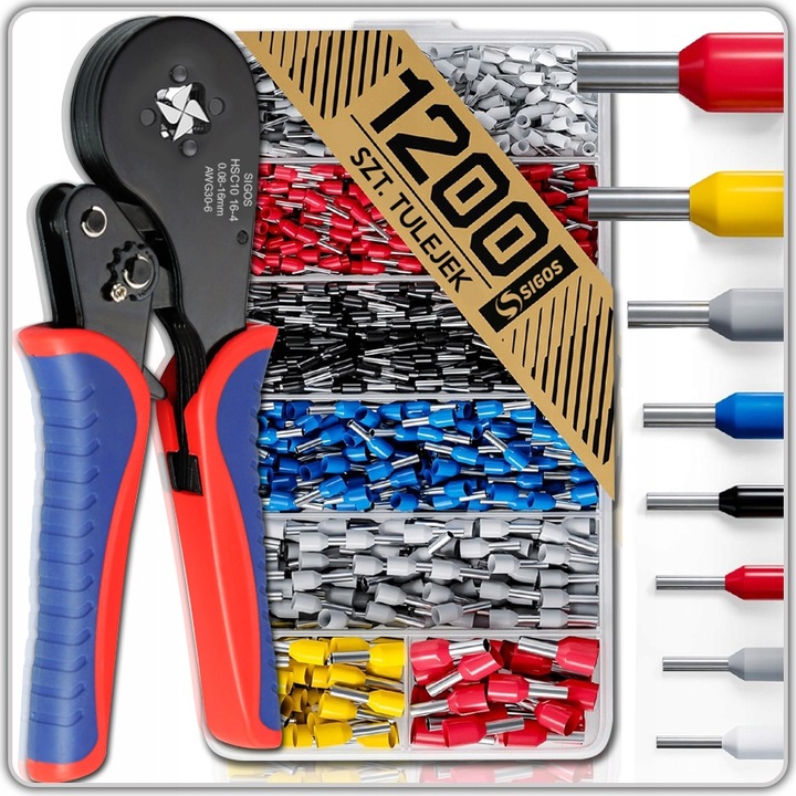 ZACISKARKA PRASKA TULEJEK KABLI CZWOROKĄTNA 0,08 - 16mm + 1200 TULEJKI