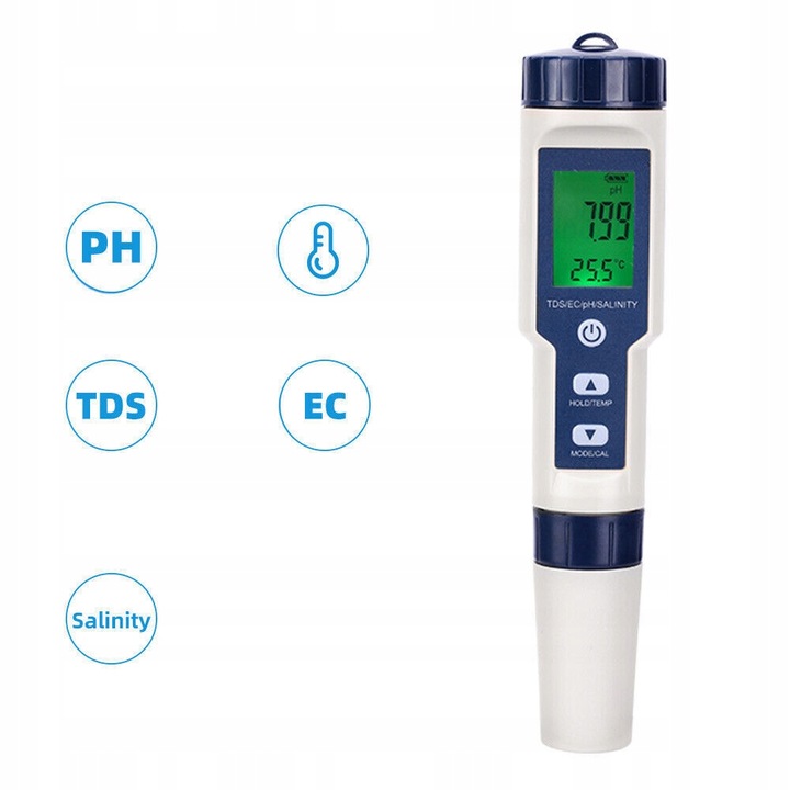 MIERNIK ELEKTRONICZNY TEMPERATURA TESTER PH/TDS/EC/SALINITY/ WODY TESTER