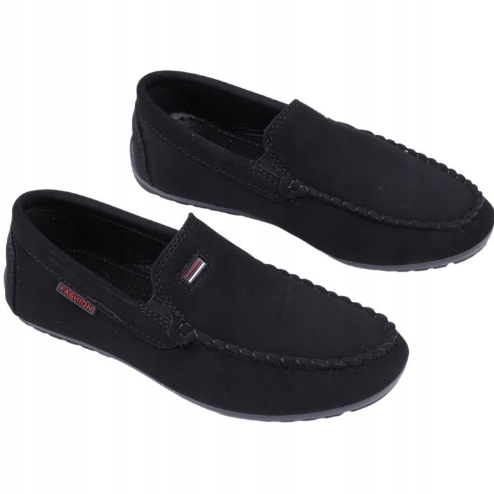 CZARNE MOKASYNY CHŁOPIĘCE PÓŁBUTY ZAMSZOWE WSUWANE BUTY NA KOMUNIĘ