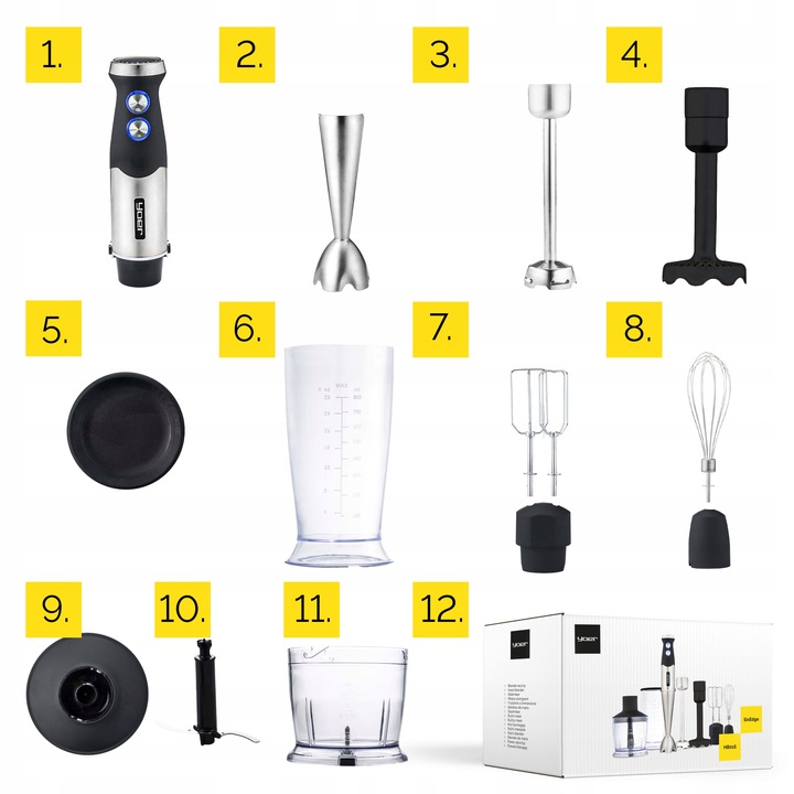 Blender ręczny wielofunkcyjny 8w1 Yoer +Tytanowe ostrza 1500W +14