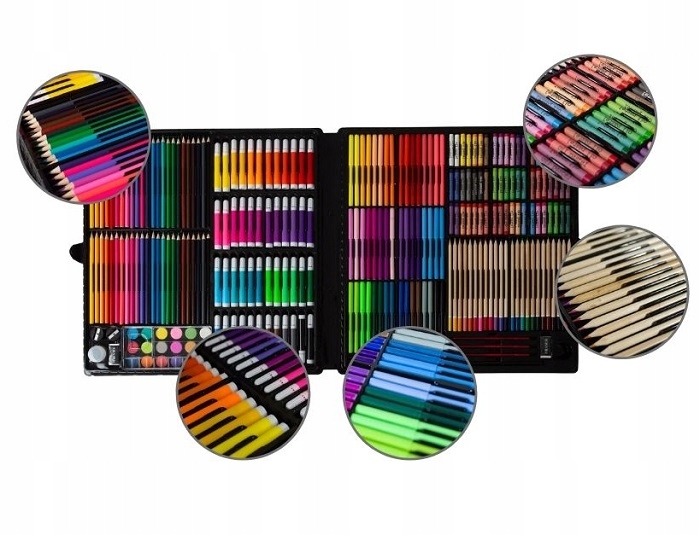 Zestaw Artystyczny 258el. do Malowania XXL Walizka Etui na Kredki Mazaki