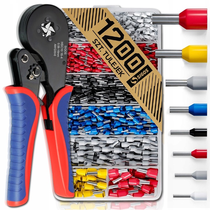 ZACISKARKA PRASKA TULEJEK KABLI CZWOROKĄTNA 0,08 - 16mm + 1200 TULEJKI