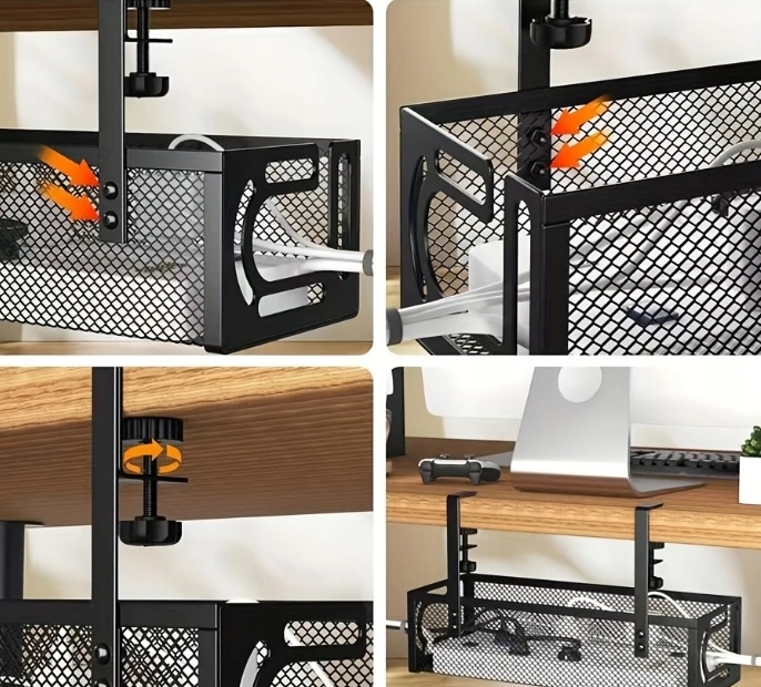 DUŻY ORGANIZER PÓŁKA WIESZAK NA PRZEWODY KABLE POD BIURKO BLAT