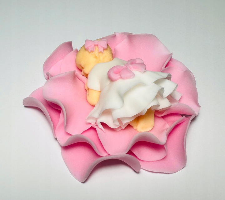 BOBAS CUKROWY na Płatkach różowy tort dekoracja chrzest roczek ozdoba