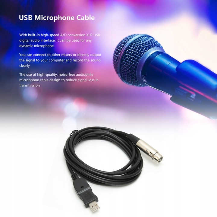 KABEL ADAPTERA USB MĘSKI NA XLR ŻEŃSKI 3 METRY