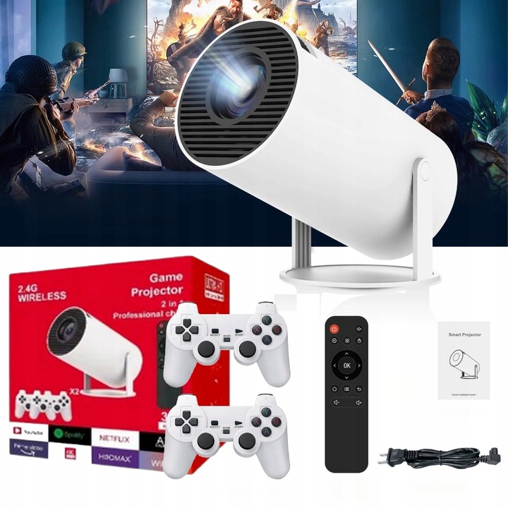 PROJEKTOR KONSOLA TV + PADY WBUDOWANE GRY ANDROID 11 NETFLIX YT APLIKACJE