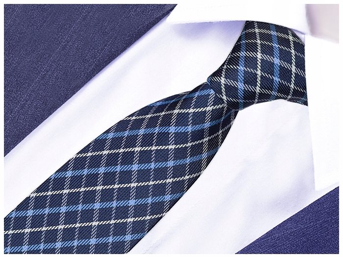 ŻAKARDOWY Krawat Męski w Kratkę Slim Fit Wąski Śledż Granatowy GREG gw46