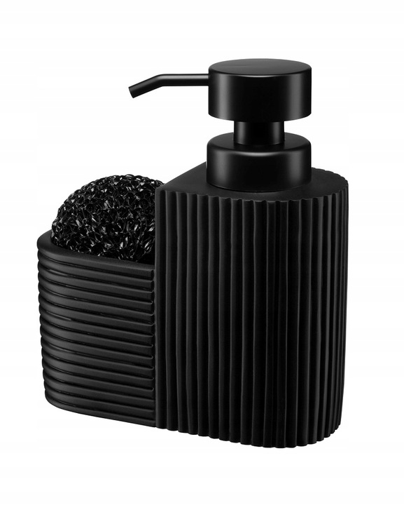 Dozownik na płyn z organizerem i gąbką RIBBON 380ml czarny