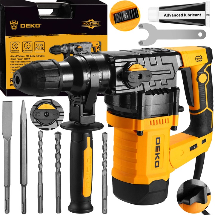 MŁOT UDAROWY OBROTOWY MŁOTOWIERTARKA SDS Plus 1500W REGULACJA OBROTÓW