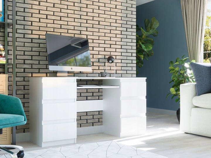 Meble Biurko komputerowe 6sz 135cm BIAŁE N32