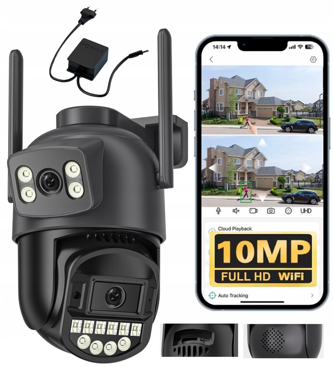 PODWÓJNA KAMERA ZEWNĘTRZNA FHD 2X5MP ZOOM OBROTOWA IP WIFI ALARM DETEKCJA