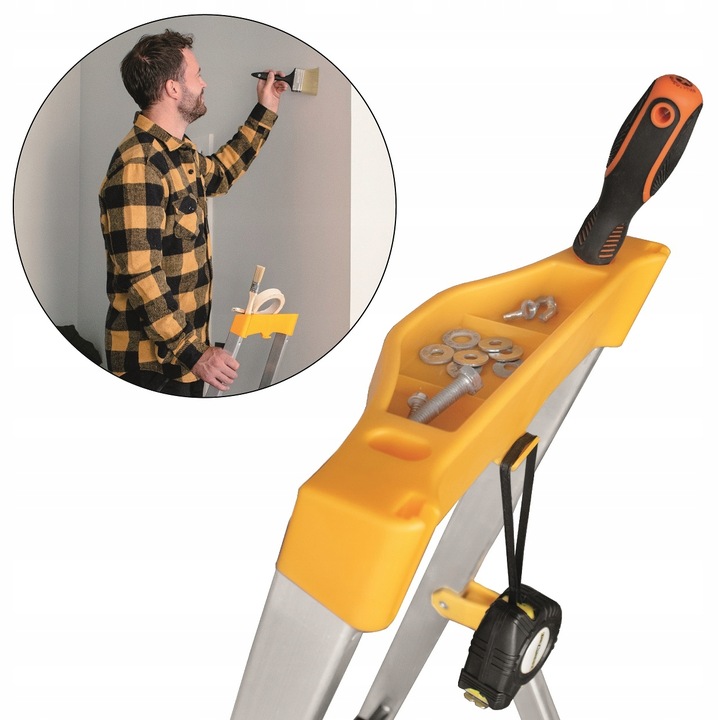 Drabina aluminiowa domowa PÓŁKA 5 stopniowa SZEROKIE stopnie DRABEST