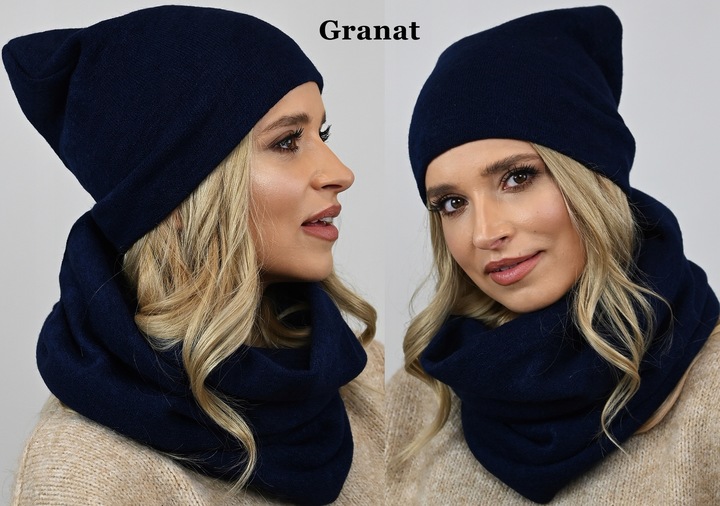 POLSKI Komplet CZAPKA + KOMIN Tunel Szal KOLORY Zestaw damski MODNY