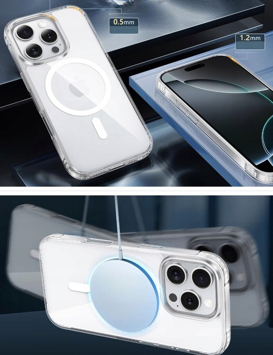 Etui Do iPhone 16 Pro +Szkło 9H WZMACNIANE 360° do MAGSAFE CLEAR CASE