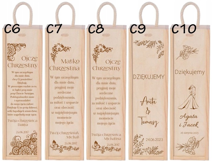 PODZIĘKOWANIA DLA RODZICÓW ŚWIADKÓW CHRZESTNYCH ŚLUB SKRZYNKA NA WINO